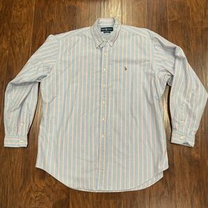 Ralph Lauren Men's Pink and Blue Striped Shirt
